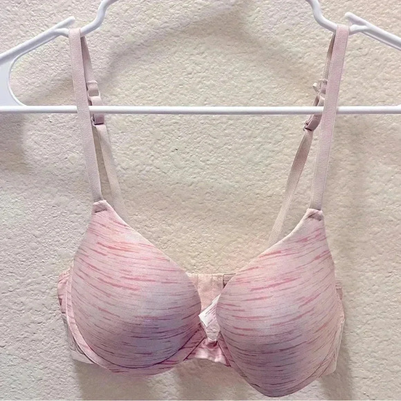 SO Pink and white striped push up bra 34B LOVE details on band - Picture 1 of 9